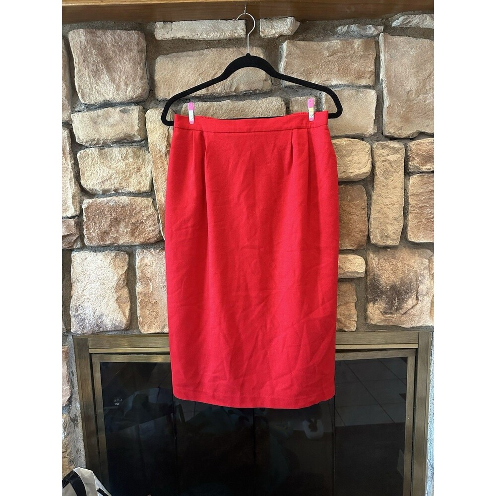 True VTG 80s Vinci Clothiers 100% Wool Womens Size 4 Red Pencil Midi Skirt USA